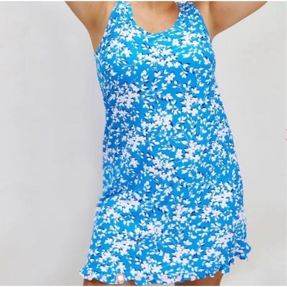 Draper James Ruffle Nightie in Blue Shadow Floral Mini Dress Nightgown L/XL - Picture 2 of 9